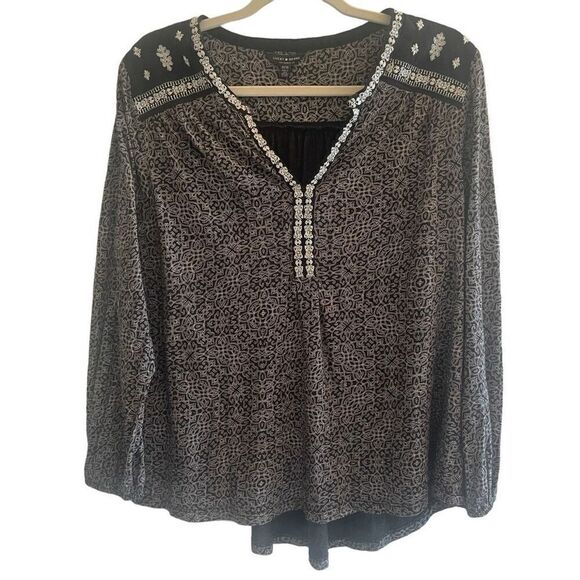 Lucky Brand Black Embroidered Boho Pullover Long Sleeve Top Women’s Plus Size 1X - Picture 1 of 4